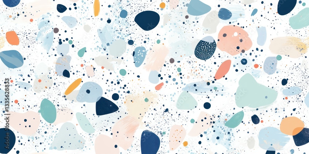 Poster abstract multicolored terrazzo pattern with painted shapes and dots