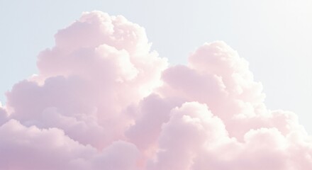 Ethereal pink clouds floating in soft pastel sky. Heavenly spiritual concept for religious meditation, divine inspiration, and celestial beauty. Peaceful cloudscape background for greeting card.