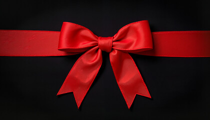 Bright red bow tied on dark fabric, symbolism of celebration and gifting