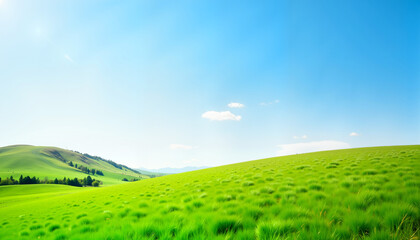 Obraz premium Vibrant green hills under a clear blue sky, natural serenity