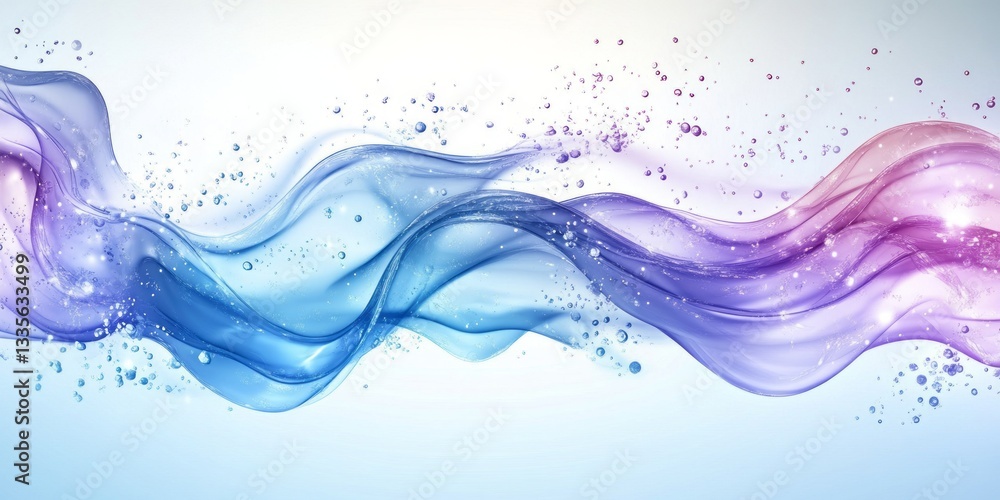 Poster flowing gradient ribbon design with bubbles and sparkling light