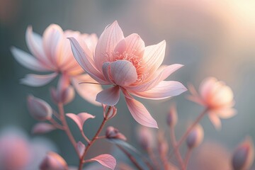 Ethereal Botanical Bloom with Soft-Focus and Warm Pastel Tones