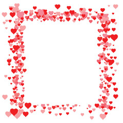 Chaotic pattern of hearts. Square frame, background. Flat vector illustration isolated on white.
