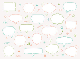 ポップな吹き出しのイラストセット　ふきだし　フレーム　ペン画風　飾り　装飾　POP　枠　ベクター