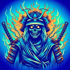 Retro Japanese samurai zombie cartoon image