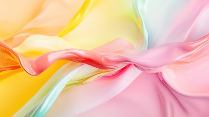  Vibrant 3D Rendering of Swirling Liquid Paint in Pink, Yellow, and Blue Hues for Design or Wallpaper
