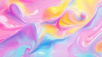 Fototapeta premium Vibrant 3D Rendering of Swirling Liquid Paint in Pink, Yellow, and Blue Hues for Design or Wallpaper