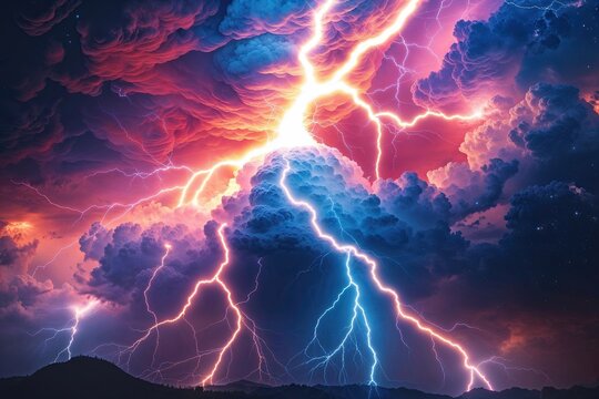 Vibrant Imagery of a Mesmerizing Thunderbolt Strike in a Digital Artwork Backdrop