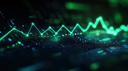 Abstract Digital Data Visualization with Green Graph Lines