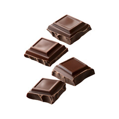 Floating Milk Chocolate Squares with Glossy Texture and Rich Cocoa Details Isolated on Transparent Background.