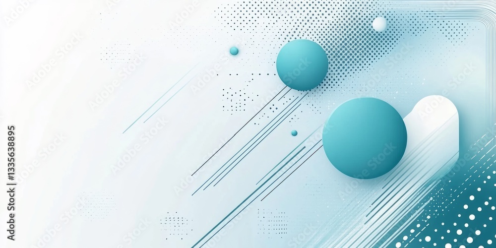 Poster abstract design featuring spheres lines and dot patterns in blue