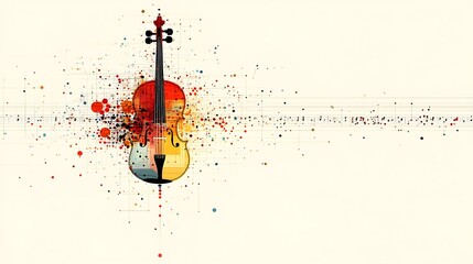 Abstract colorful cello with musical notes.