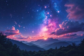 Fototapeta premium Dreamy Cosmic Night Sky with Vibrant Stars and Serene Atmosphere
