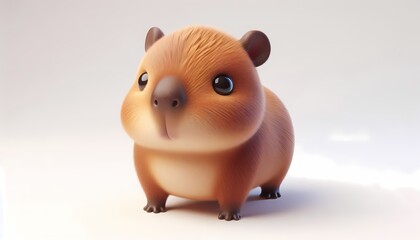 Adorable 3D baby capybara with warm brown fur and gentle eyes
