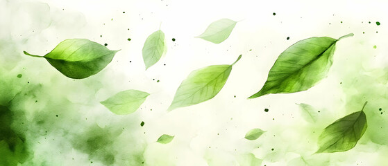 Green leaves falling, nature background