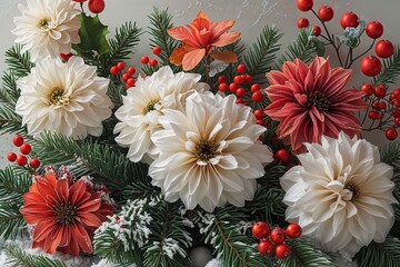 Cheerful Winter Flora on Soft Canvas Celebrating Festive Colors
