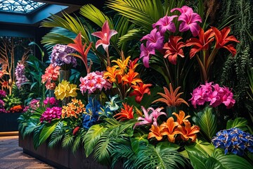 Vibrant Tropical Blooms Display in a Lavish Environment