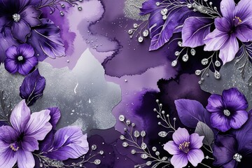 Majestic Purple Watercolor Backgrounds with Silver Accents for Elegant Invitations and Twilight Events