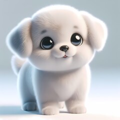 Adorable 3D baby dog with fluffy fur and floppy ears isolated