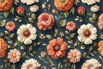 Vintage Floral Pattern Illustration with Artificial Flowers for Charming Wall Decoration