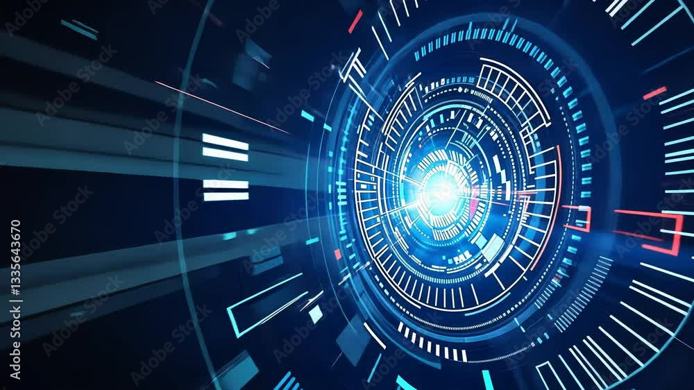 Poster futuristic digital interface with concentric circles and glowing elements. dynamic and technological