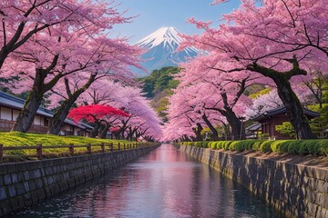 Vibrant Cherry Blossom Trails in Springtime Japan