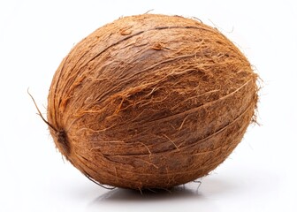 Whole Coconut Isolated on White Background - Fresh Tropical Fruit