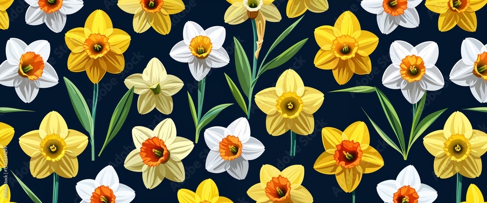 Poster daffodil pattern on colorful plain background digital abstract art work illustration design