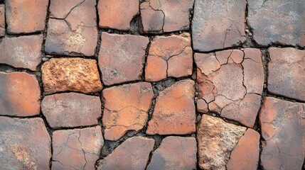 Obraz premium Overhead view of cracked and aged brick stone flooring