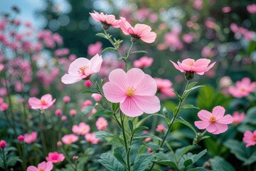 Obraz premium Pink Flower in Garden: Natural Flora Cover Page Background for Wallpaper or Brochure Design