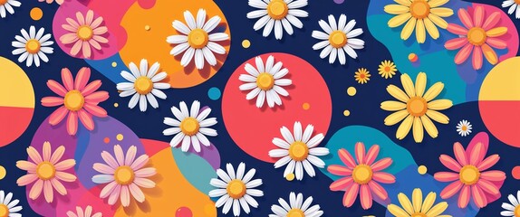 daisy pattern on colorful plain background digital abstract art work illustration design