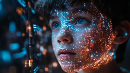Child Face with Digital Circuitry Art