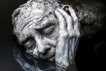 Fototapeta premium Loneliness in old age - cause of depression: abstract image of individual status. Dealing with emotions. Low mood. Metaphorical loneliness in old age awareness of a loss of pleasure or interest.