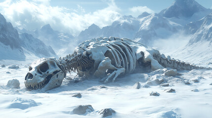 Dinosaur Fossil in Snow