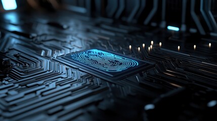 Futuristic Circuit Board with Fingerprint Scanning Technology Design