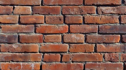 A textured wall with multiple rectangular red bricks carefully stacked