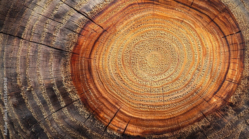 Poster cross section of timber log with rich organic patterns and texture