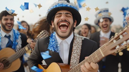 Celebration of freedom: Yom Haatzmaut, national pride, israel emblem, cultural heritage, joyful people, historic significance, annual festivity, unity spirit, national identity, symbolic flag.