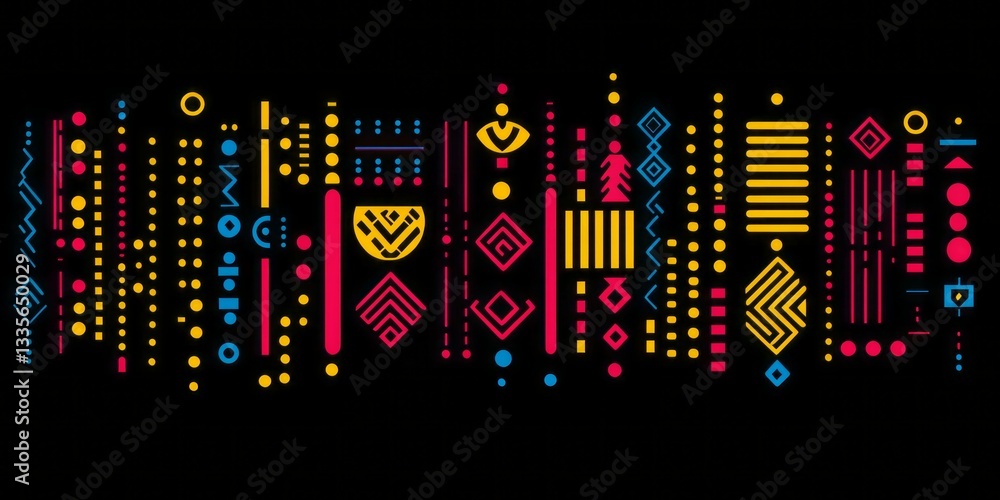 Poster geometric shapes form an abstract pattern against a black background