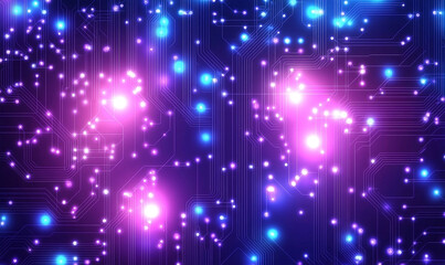 Futuristic circuit board design with glowing nodes and interconnected lines