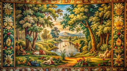 Obraz premium Landscape Tapestry with Pastoral Scene