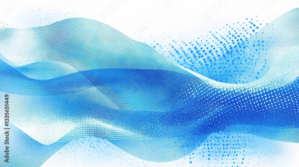 Poster abstract blue wave pattern with halftone design elements