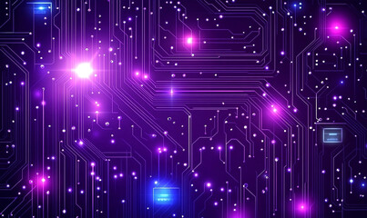 Abstract purple technology circuit board with glowing connections