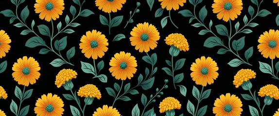 marigold pattern on black plain background digital abstract art work illustration design