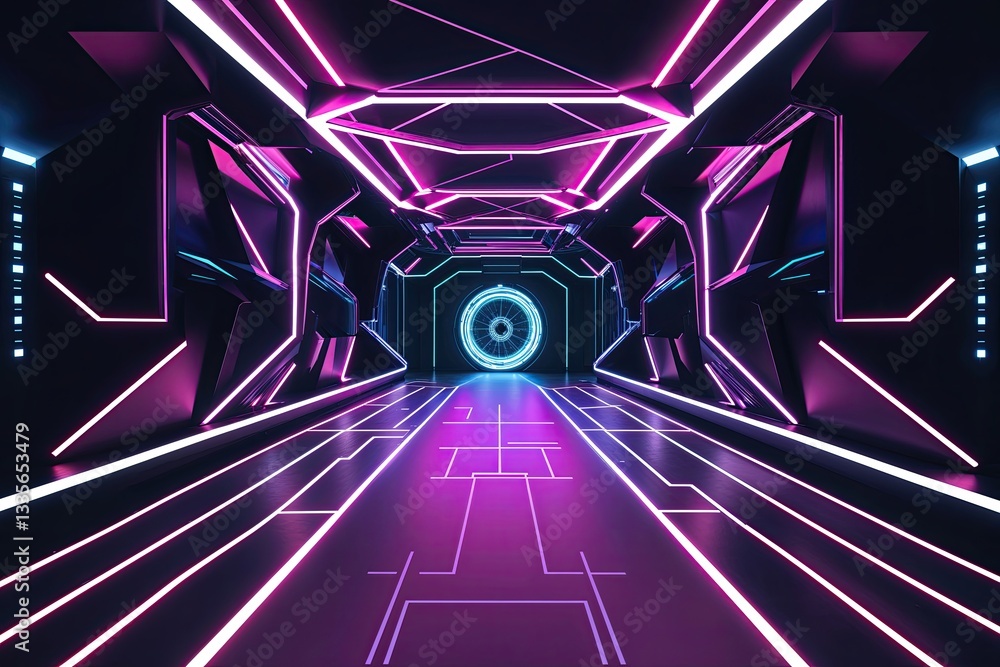 Aufkleber futuristic sci-fi visuals with engaging neon line patterns and bold geometric design