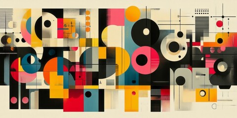 Obraz premium Colorful geometric shapes arranged in abstract modernist composition