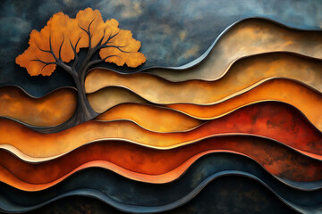 curved lines and earthy tones to represent natural elements trees, mountains, or waves  in an entirely abstract form