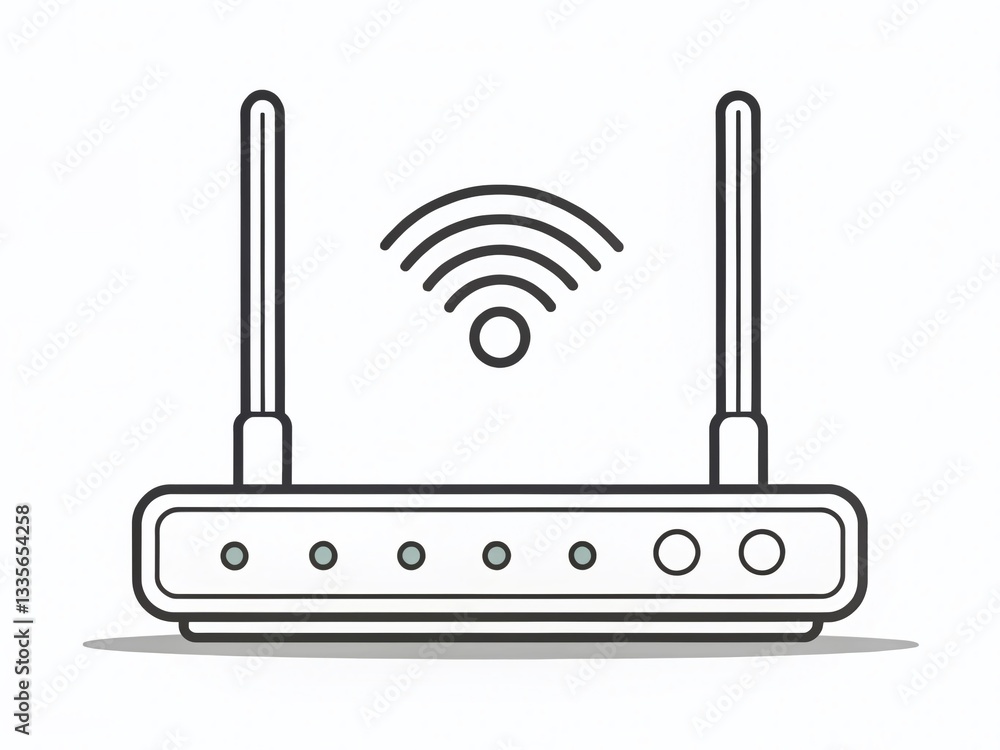 Poster wireless router network line art: editable stroke design
