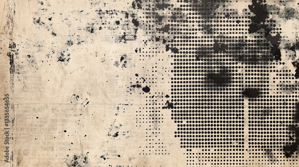 Poster aged halftone background with dotted patterns and grunge texture