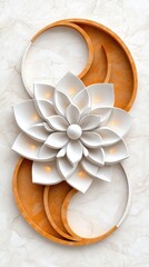 White Flower with Orange Abstract Design on Textured Background